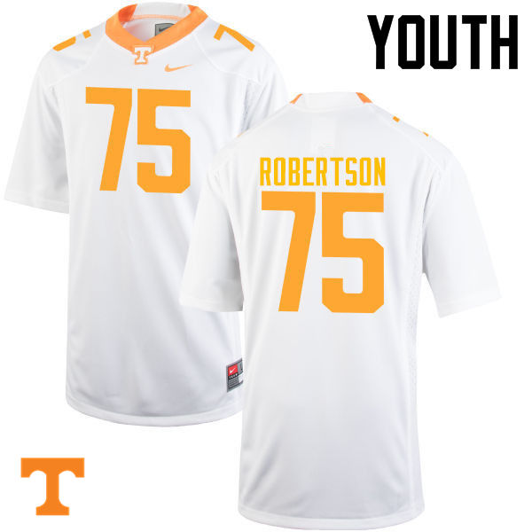 Youth #75 Jashon Robertson Tennessee Volunteers College Football Jerseys-White - Click Image to Close